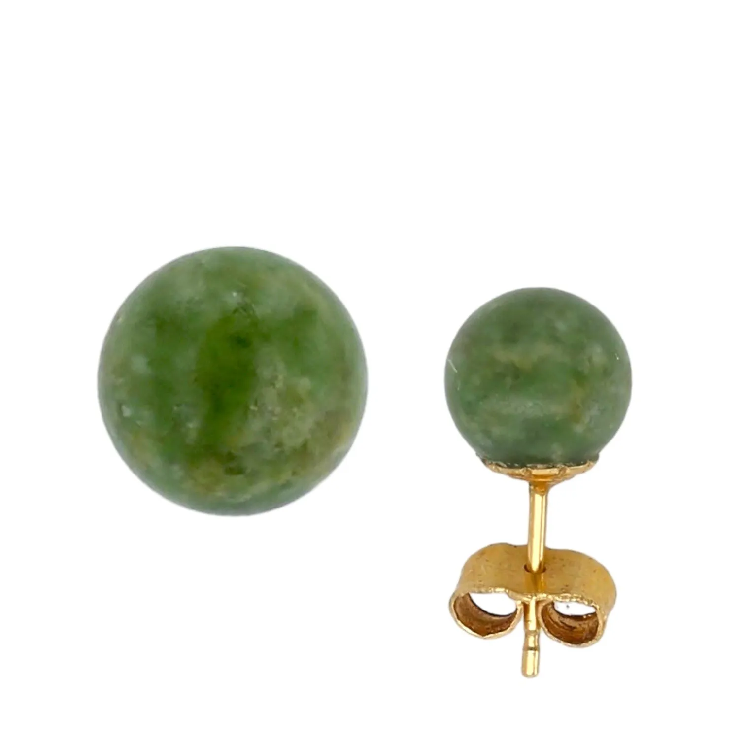 14K Yellow gold green Jade studs earrings-G002