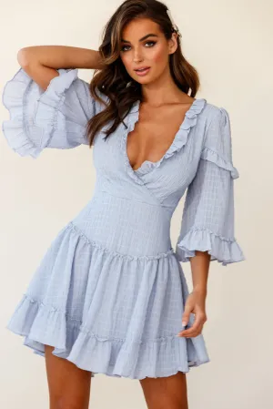 Albany Lace Up Back Frill Dress Shirred Grey