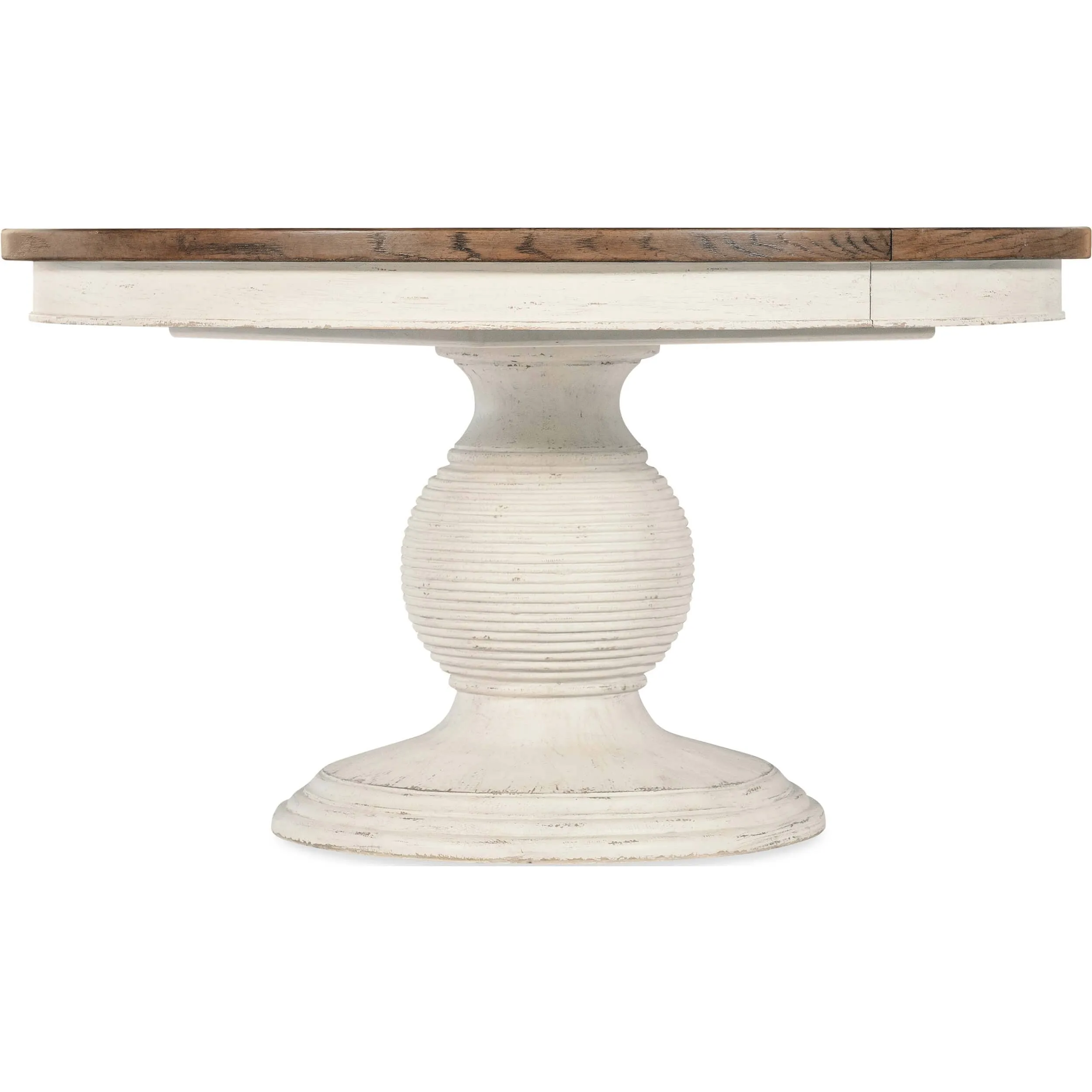 Americana Round Pedestal Dining Table w/22" Leaf, Honey Top/Daisy Base