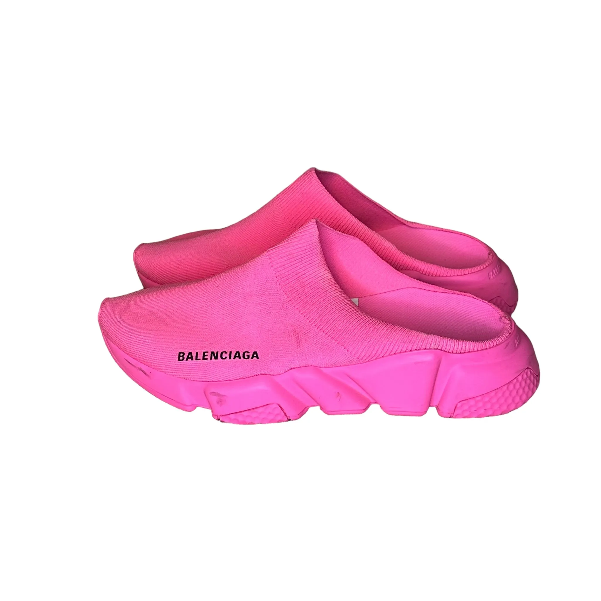 Balenciaga Hot Pink Knit Speed Mules