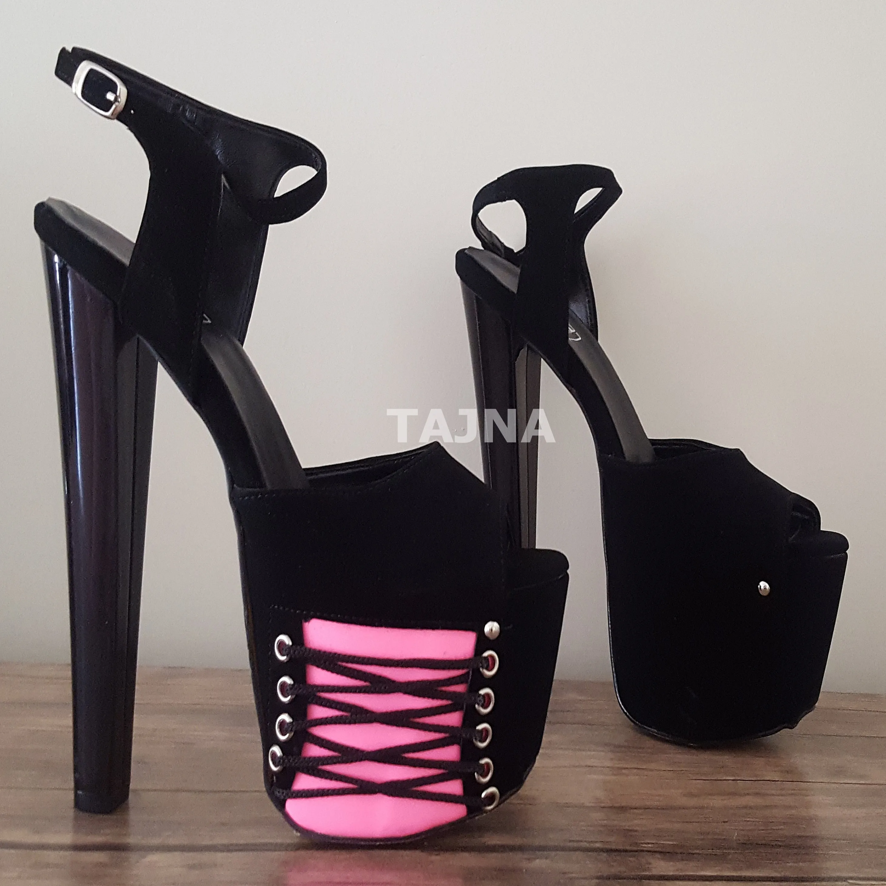 Black Pink Suede 19 cm Platform Heels