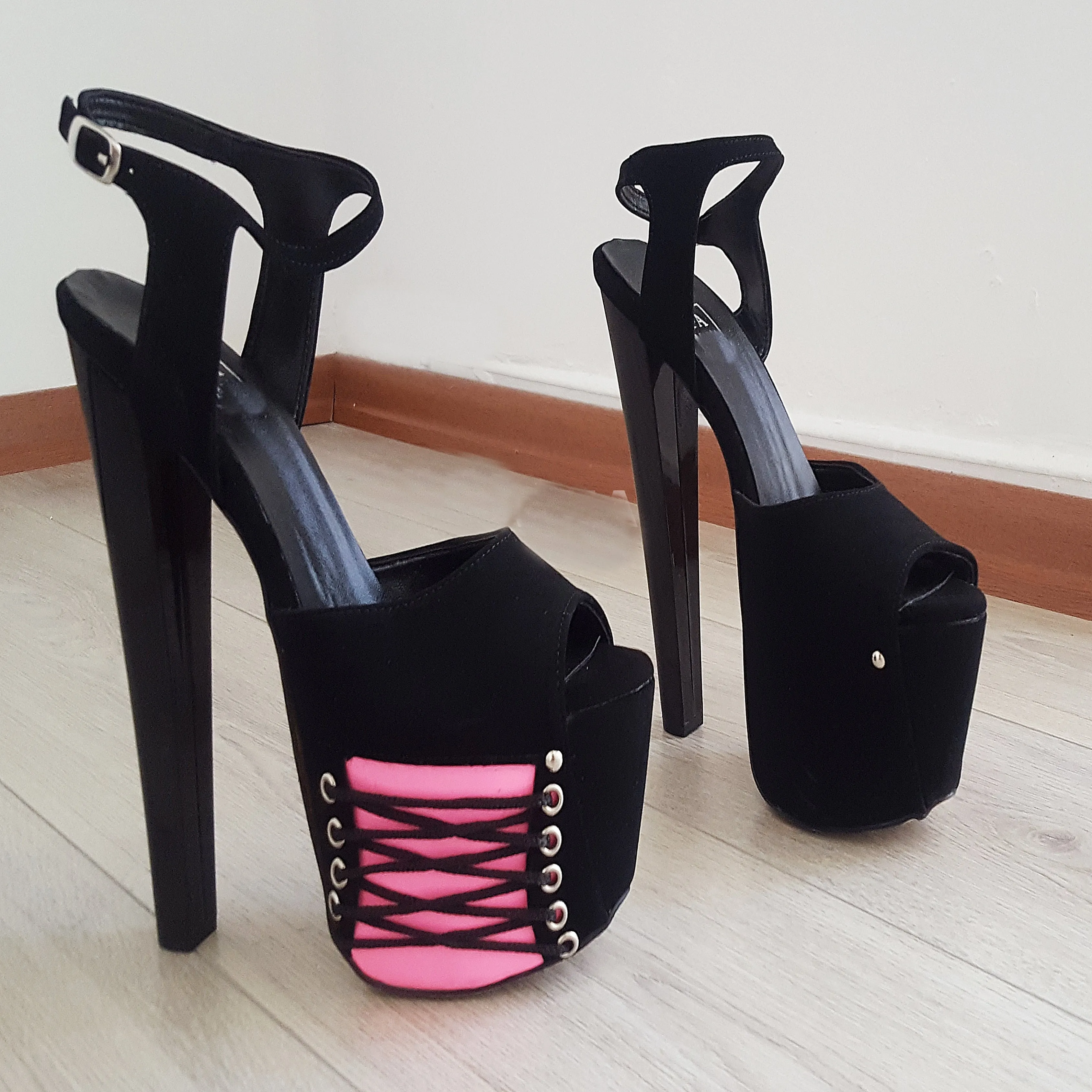 Black Pink Suede 19 cm Platform Heels