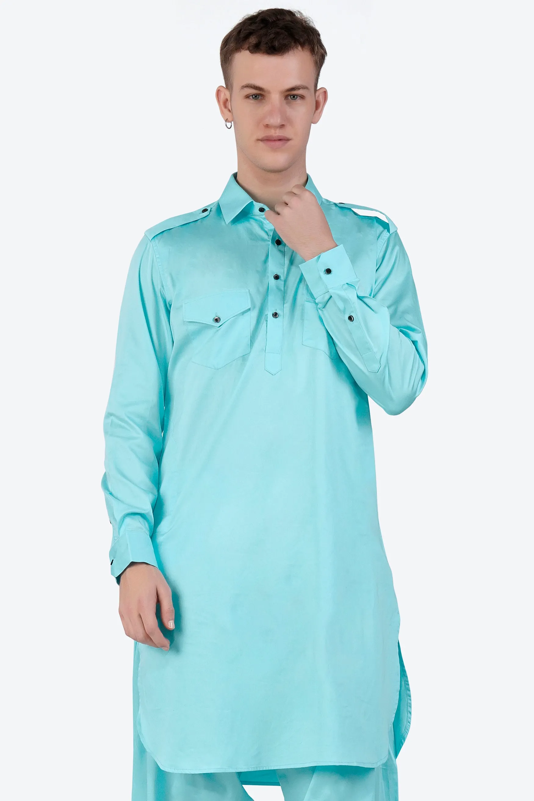 Blizzard Blue Subtle Sheen Super Soft Premium Cotton Pathani