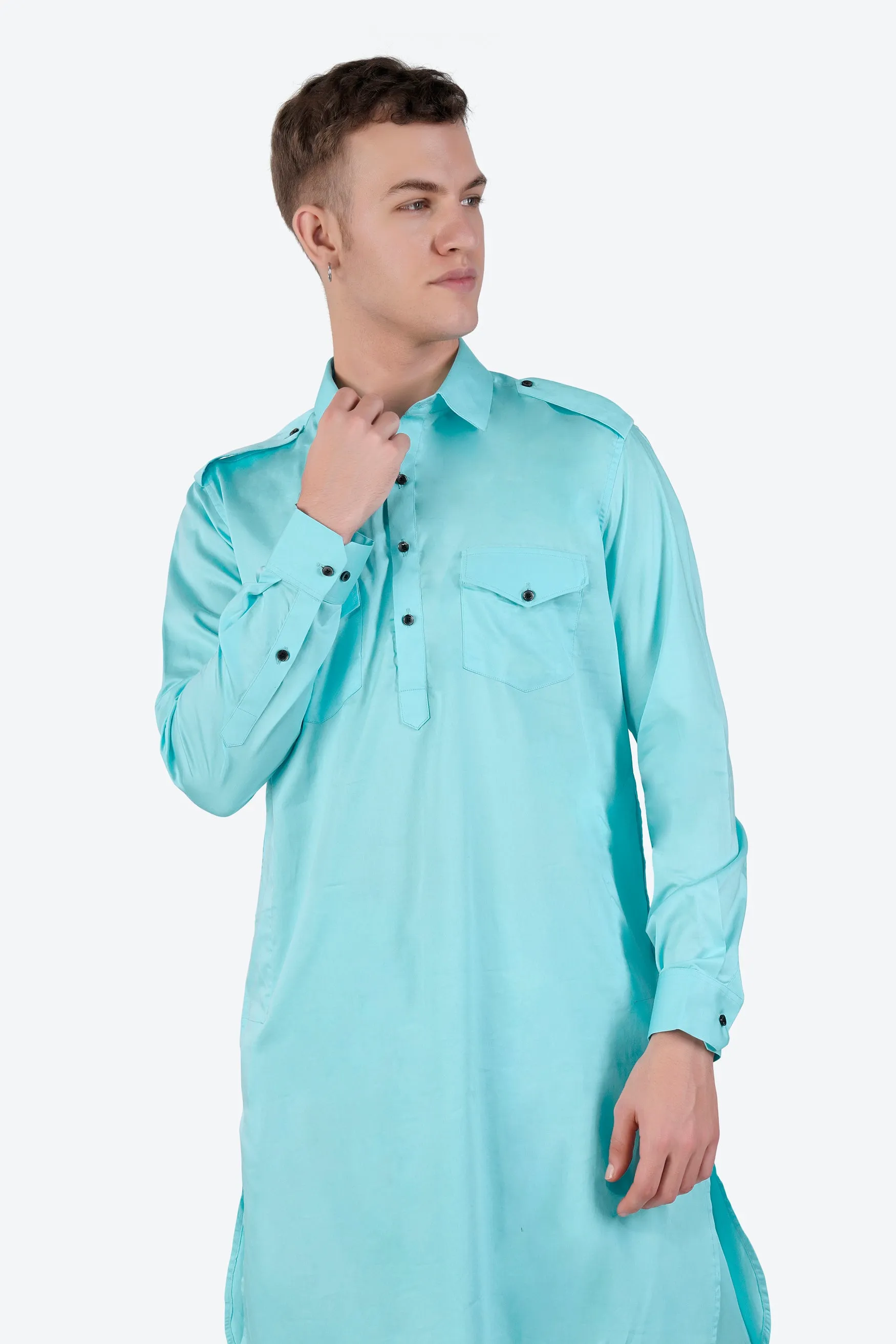 Blizzard Blue Subtle Sheen Super Soft Premium Cotton Pathani