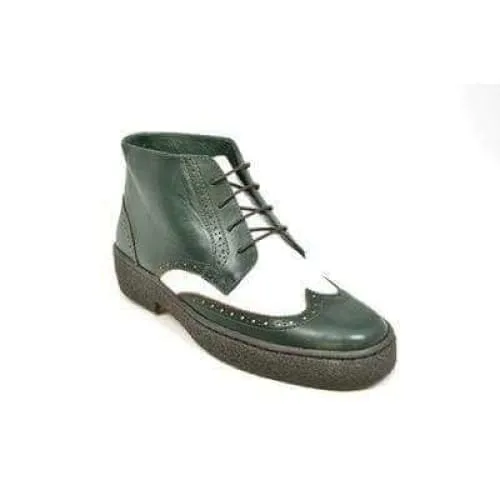 British Walkers Wingtip Two Tone Men's Green and White Leather