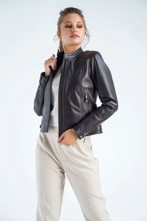 Brown Genuine Cropped Leather Jacket