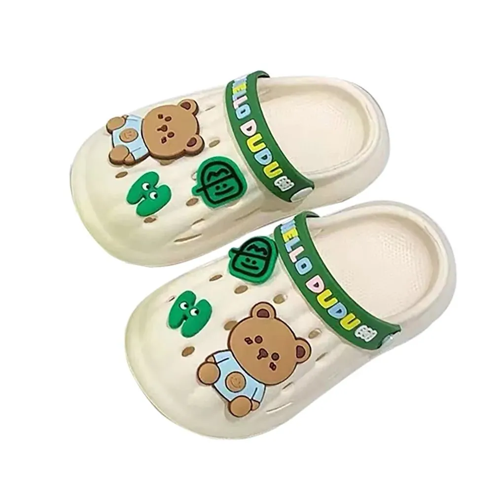 Cream & Dark Green Big Bear Slip on Clogs, Summer/Monsoon/ Beach Footwear for Toddlers and Kids, Unisex