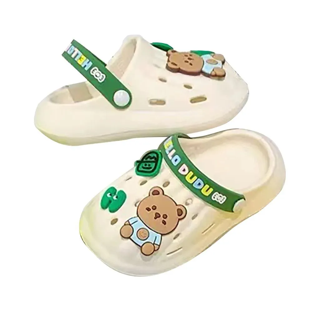 Cream & Dark Green Big Bear Slip on Clogs, Summer/Monsoon/ Beach Footwear for Toddlers and Kids, Unisex