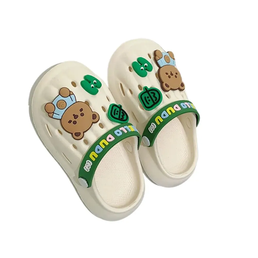 Cream & Dark Green Big Bear Slip on Clogs, Summer/Monsoon/ Beach Footwear for Toddlers and Kids, Unisex