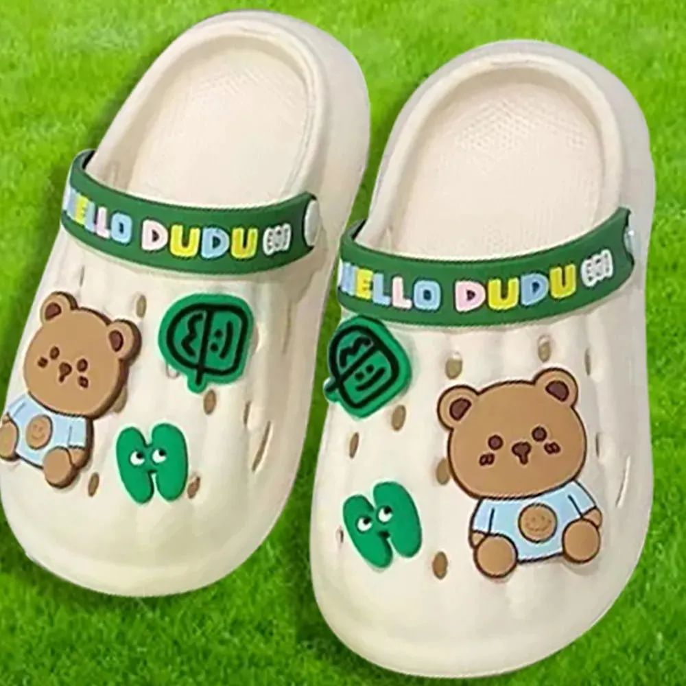 Cream & Dark Green Big Bear Slip on Clogs, Summer/Monsoon/ Beach Footwear for Toddlers and Kids, Unisex