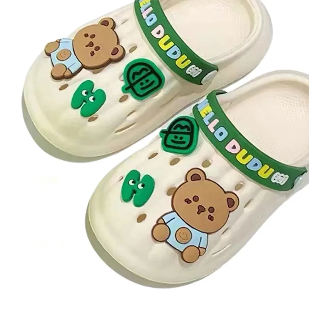 Cream & Dark Green Big Bear Slip on Clogs, Summer/Monsoon/ Beach Footwear for Toddlers and Kids, Unisex