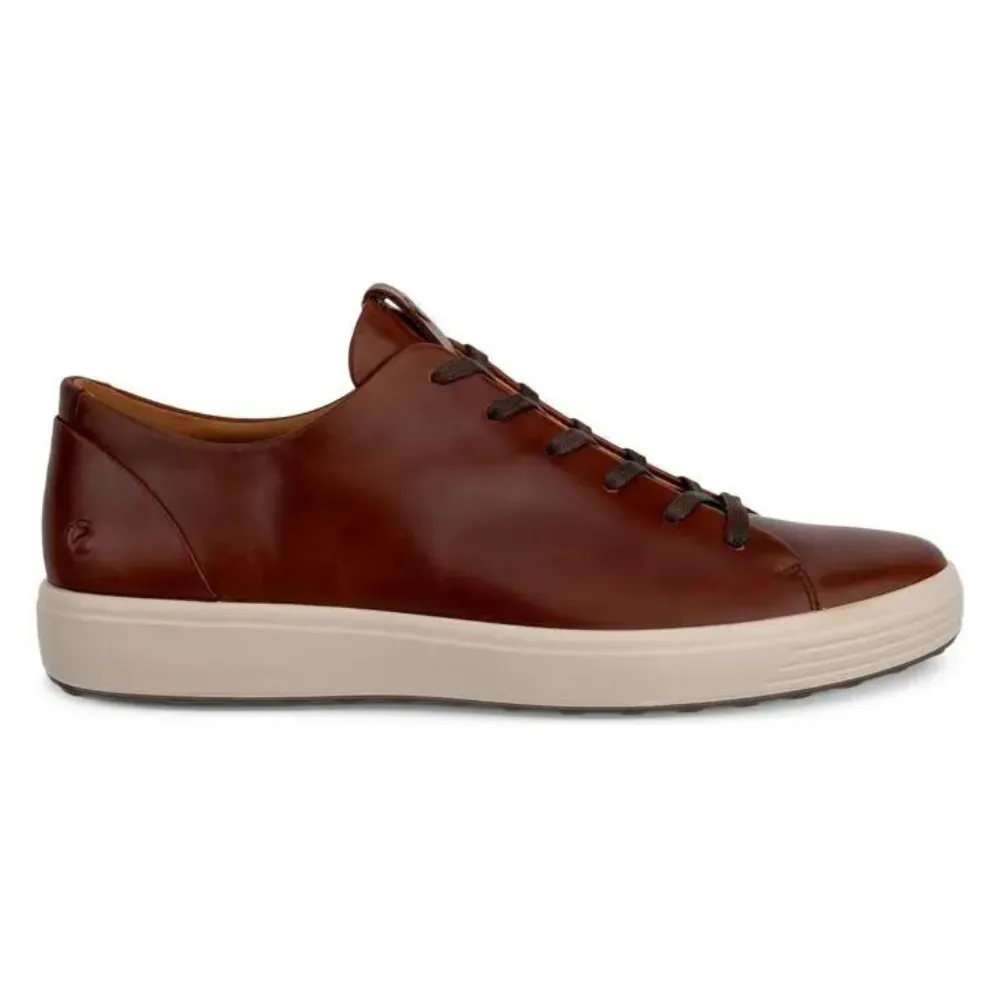 Ecco Soft 7 Mens Stylish Plain Lace Sneaker in Rich Cognac