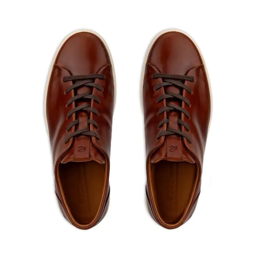 Ecco Soft 7 Mens Stylish Plain Lace Sneaker in Rich Cognac