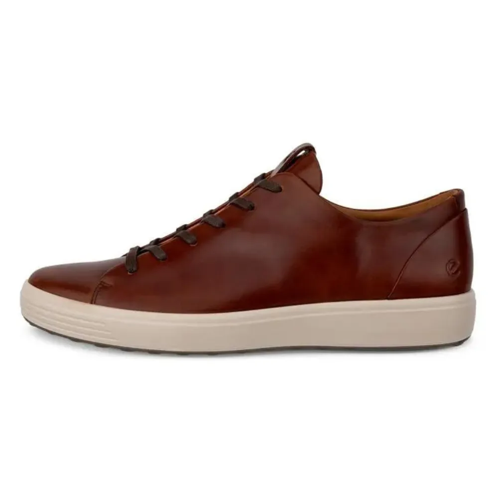 Ecco Soft 7 Mens Stylish Plain Lace Sneaker in Rich Cognac