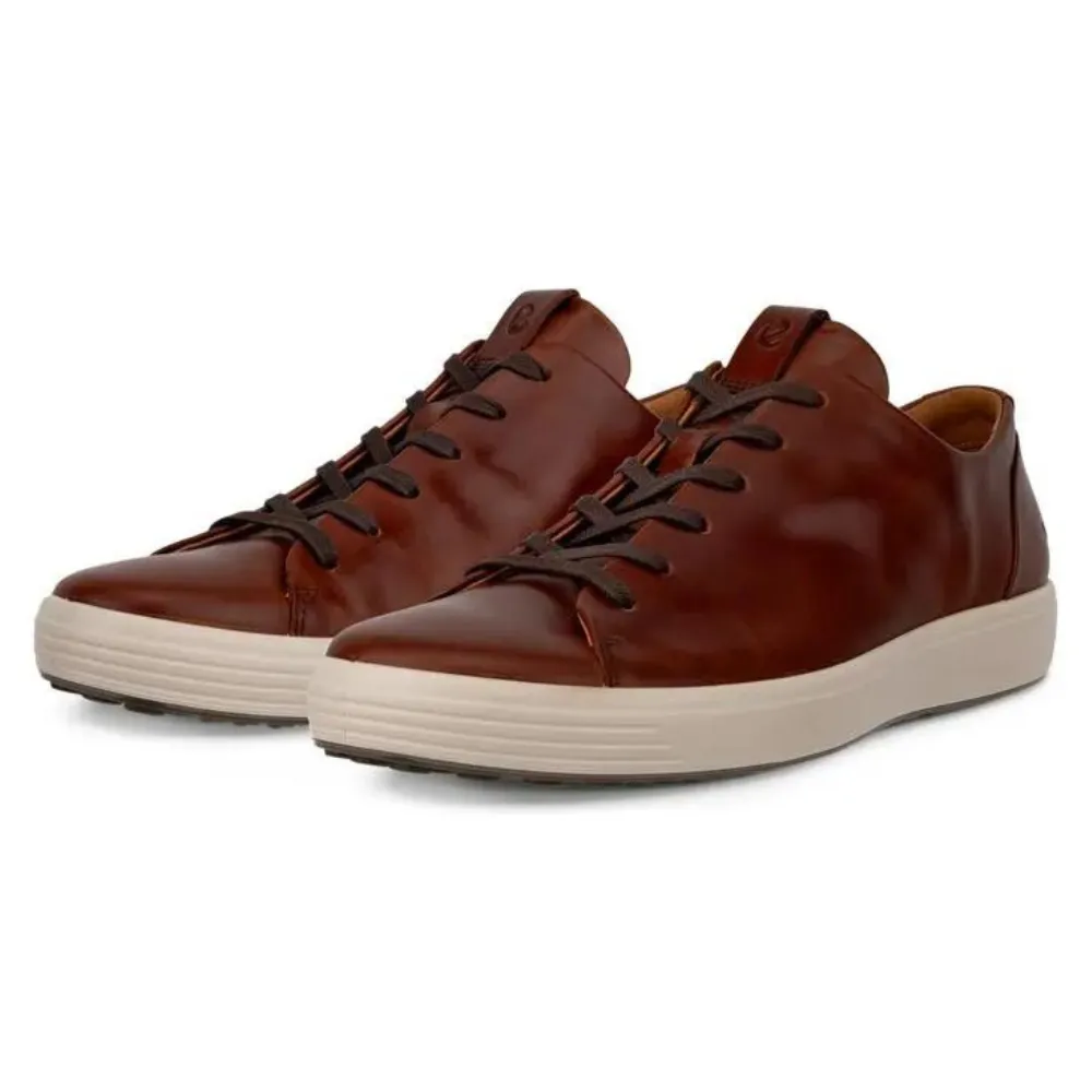 Ecco Soft 7 Mens Stylish Plain Lace Sneaker in Rich Cognac