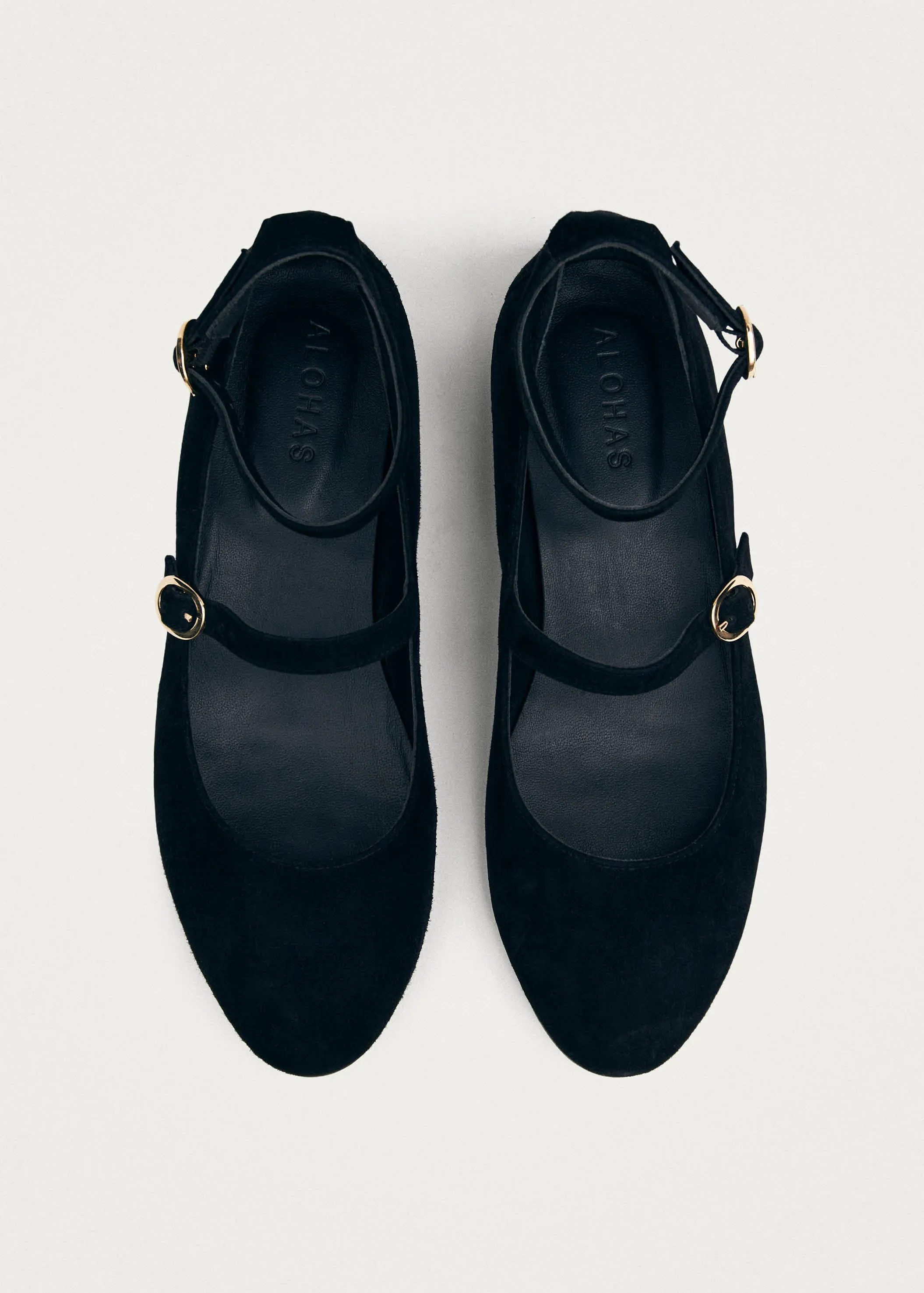 Evelyn Suede Black Leather Ballet Flats