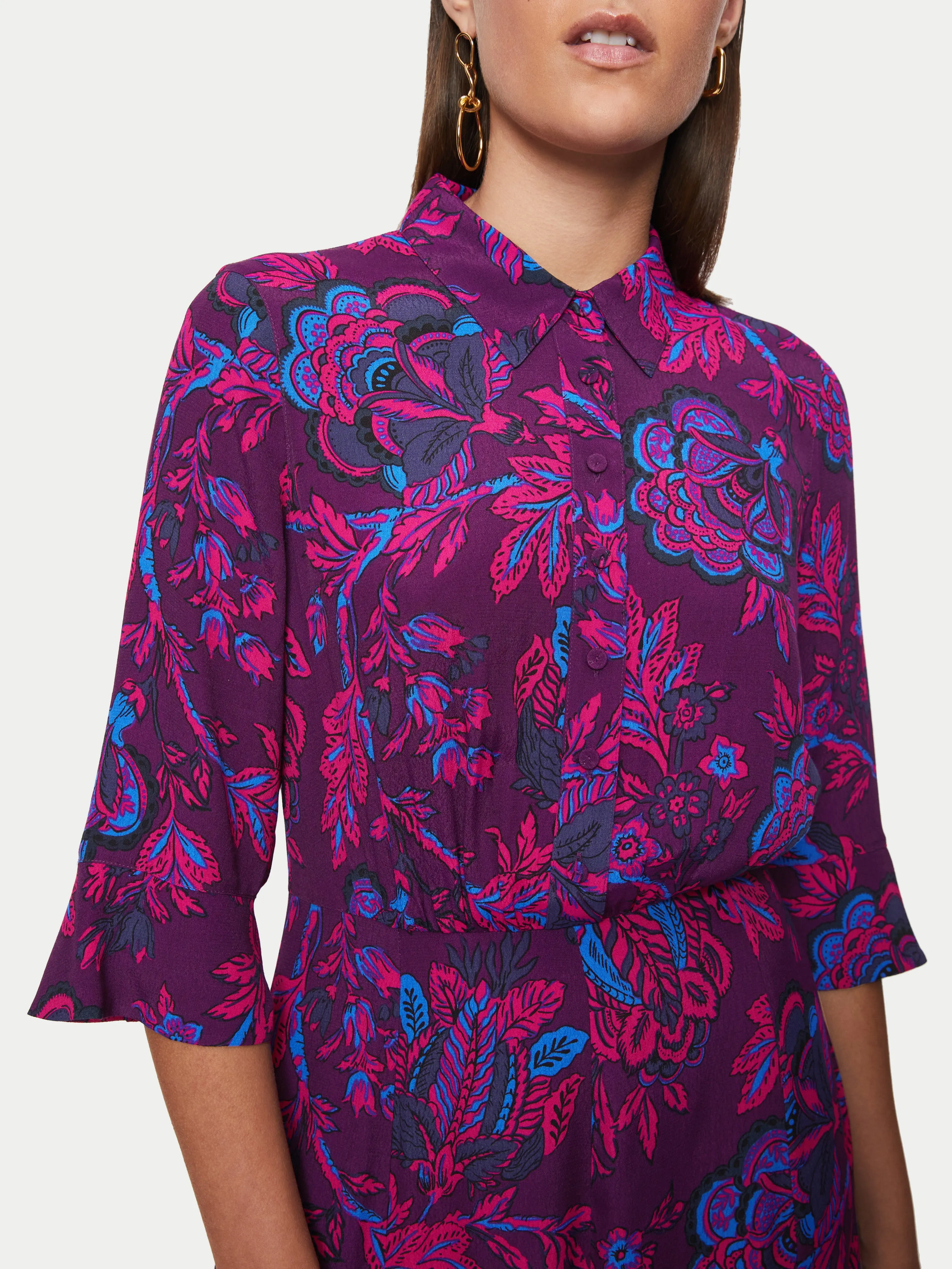 Fluid Twill Rose Brocade Dress | Purple