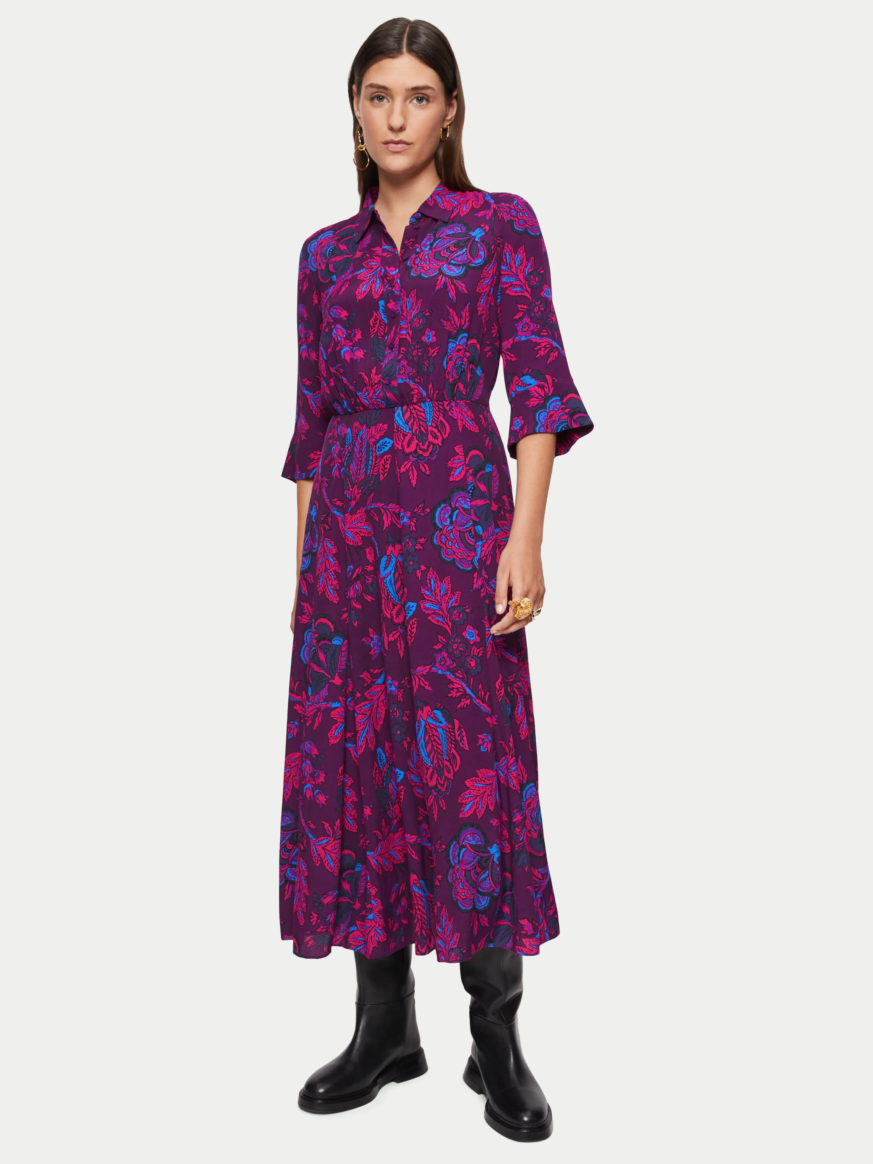 Fluid Twill Rose Brocade Dress | Purple