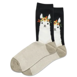 HOTSOX Women's Fuzzy Llama Crew Socks