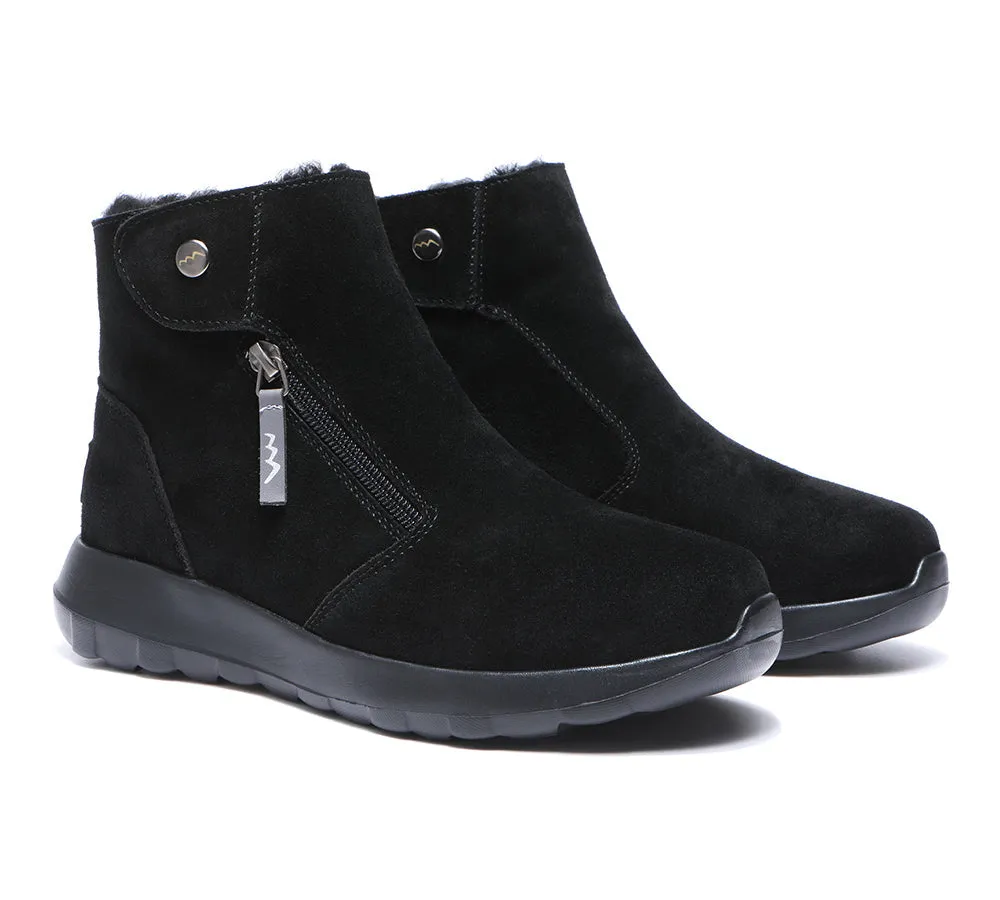 Leather Button Zipper Ankle Boots Women Tyria