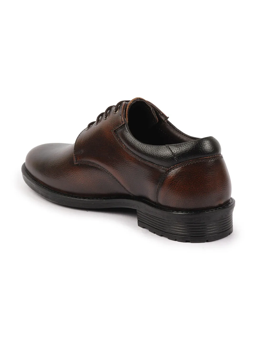 Men Brown Genuine Burnish Leather Formal Lace Up Derby Shoes For Office|Work