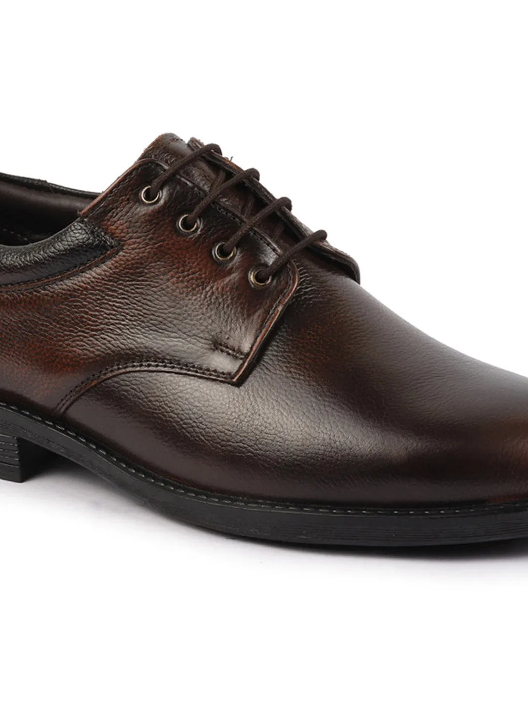 Men Brown Genuine Burnish Leather Formal Lace Up Derby Shoes For Office|Work