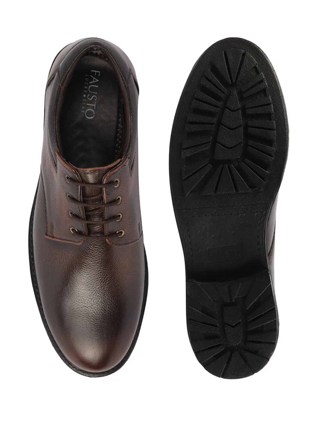 Men Brown Genuine Burnish Leather Formal Lace Up Derby Shoes For Office|Work