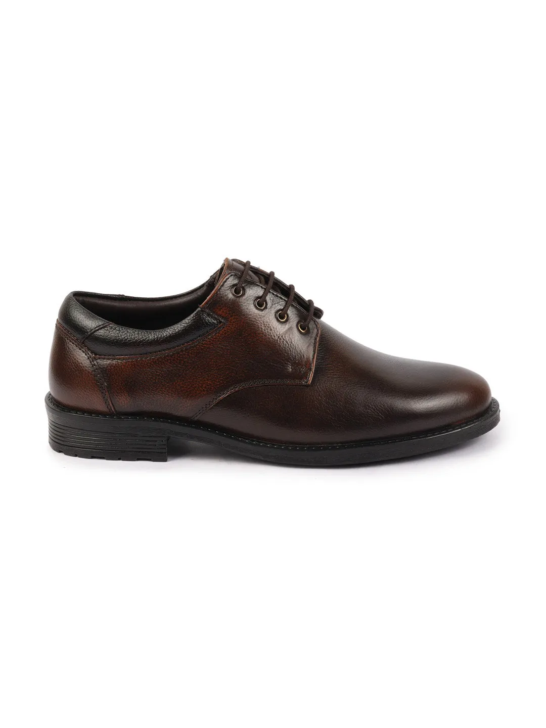 Men Brown Genuine Burnish Leather Formal Lace Up Derby Shoes For Office|Work