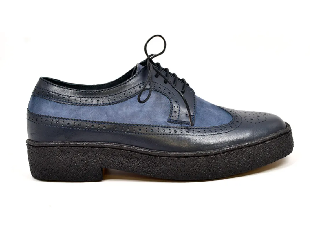 Playboy Wingtip Low Navy Leather & Blue Suede - The British Collection