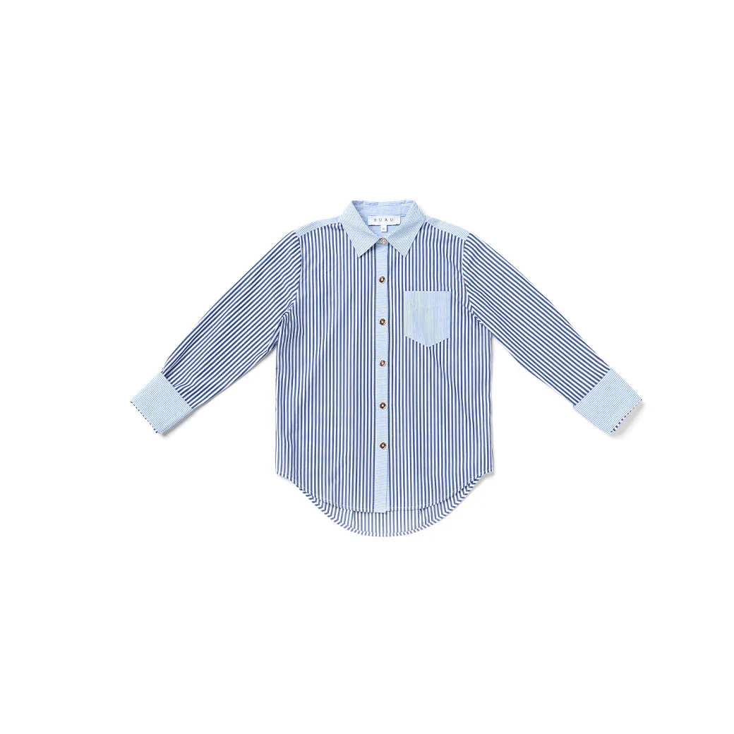 SAMPLE - Mel Mixed Button Down Shirt - Blue