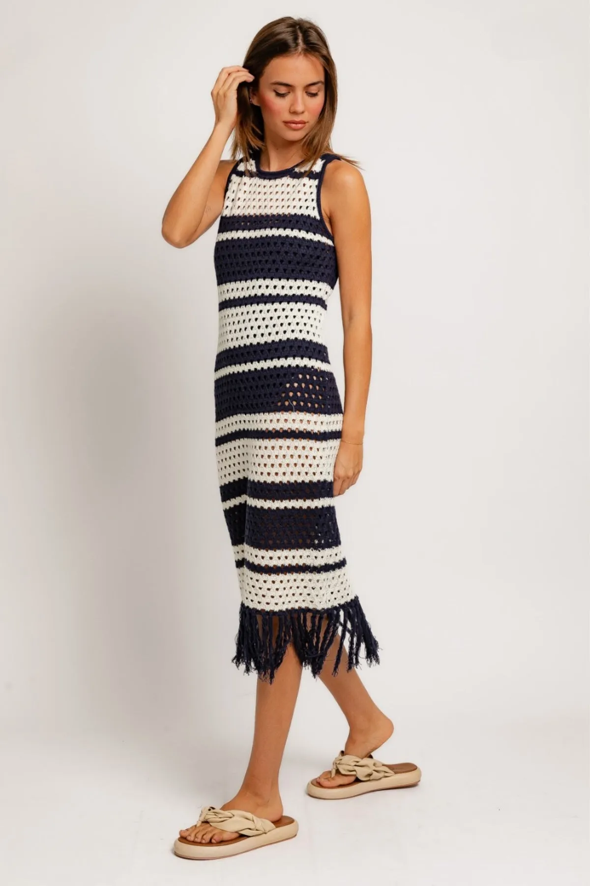 Sleeveless Crochet Midi Dress - Navy