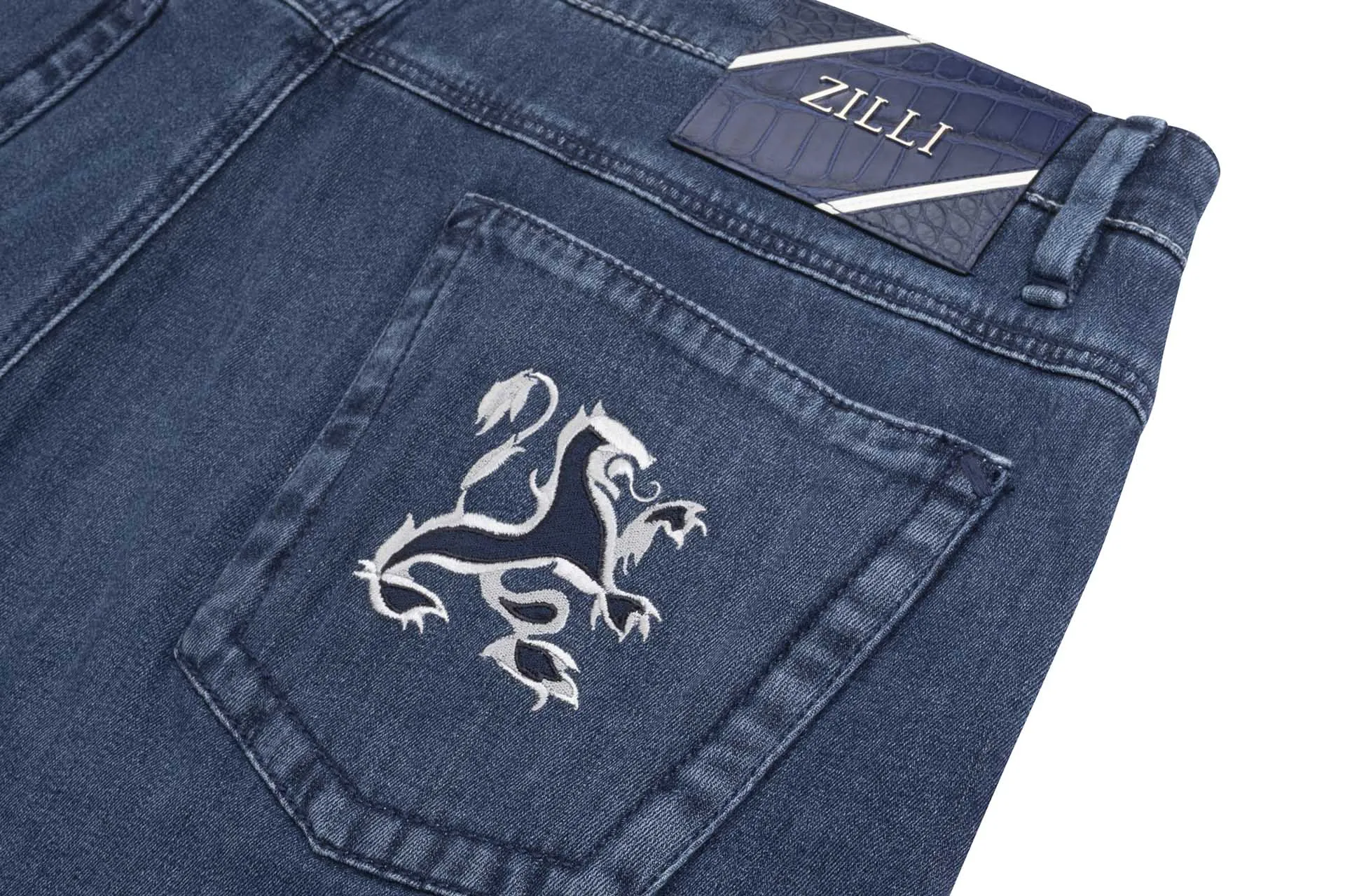 Slim Fit Jeans Griffon Embroidery with Alligator Details