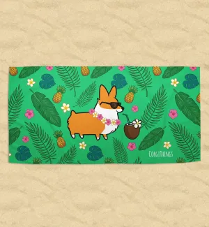 Tropical Corgi Beach Towel