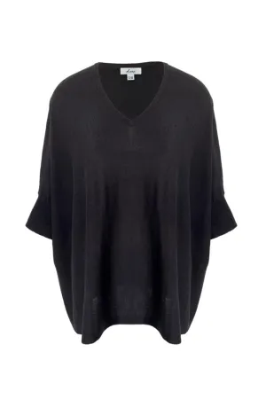 Wave Black SS Cotton Blend Oversized Fine Gauge Knit Top