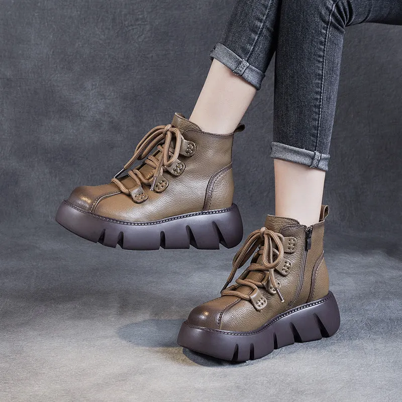 Women Casual Leather Platform Ankle Boots