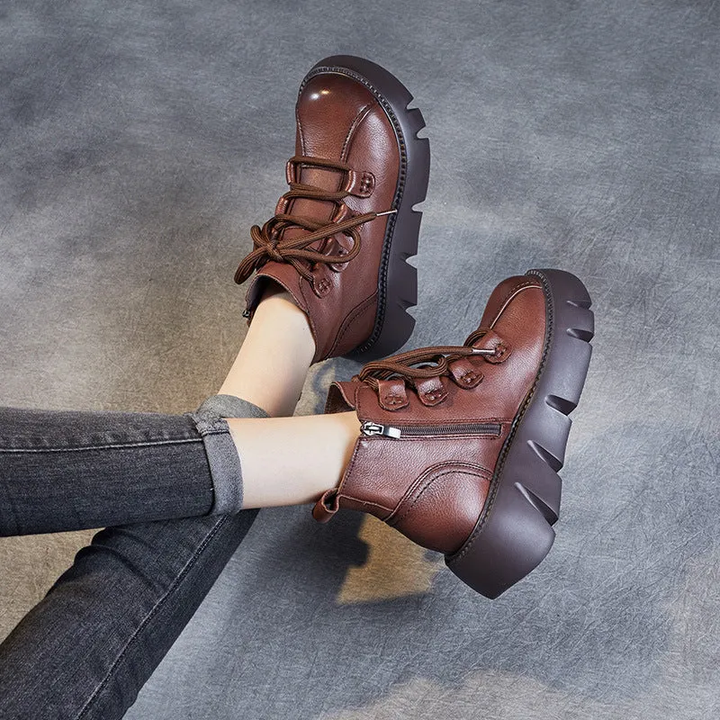 Women Casual Leather Platform Ankle Boots