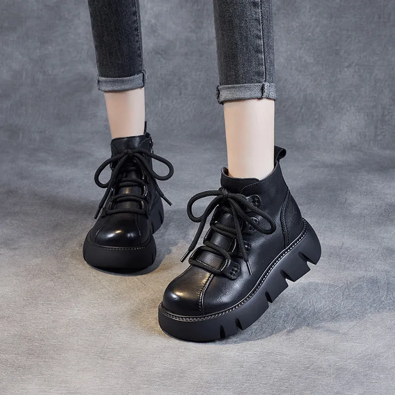 Women Casual Leather Platform Ankle Boots