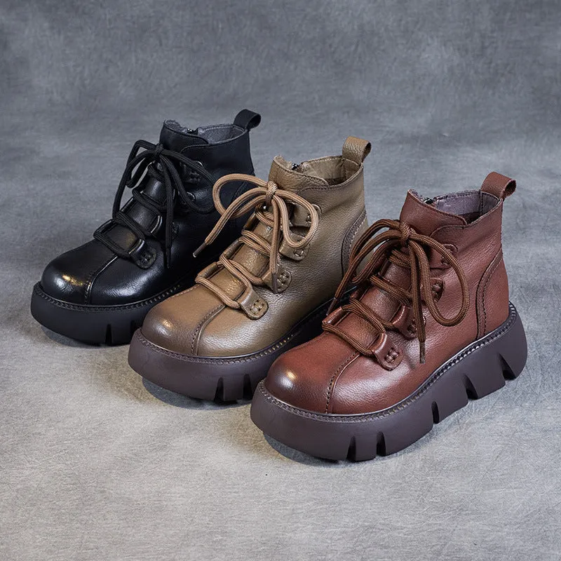 Women Casual Leather Platform Ankle Boots